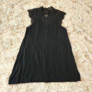 Charlotte Russe Crochet Lace Flutter Sleeve Halter Style Mini Dress Black Medium